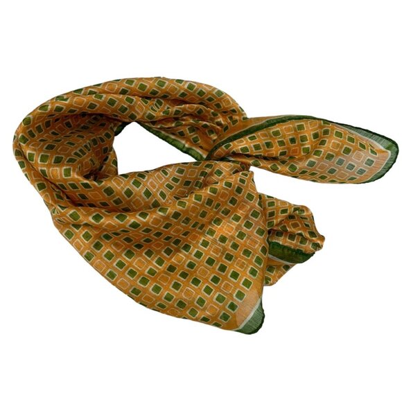 Vintage avocado orange squares graphic print square semi sheer sheen sca… - Picture 1 of 3